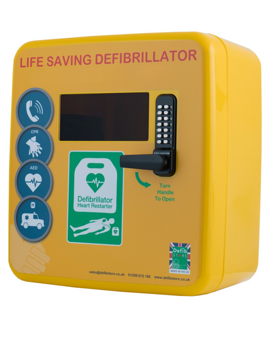 Outdoor AED Cabinet - Keypad Lock - Heater and LED Light - Yellow