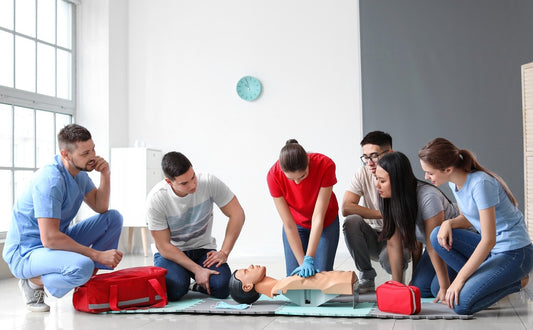 People, watching, instructor, doing, CPR, training