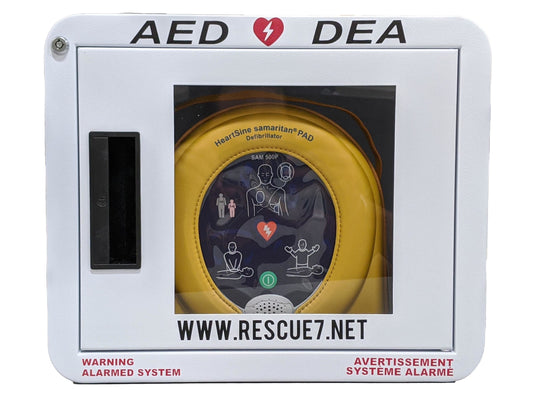 Armoire de défibrillateur externe automatique (DEA) bilingue à dessus carré et alarme